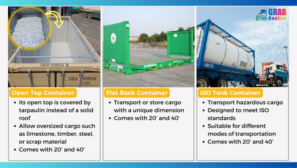 Open Top Container, Flat Rack Container, ISO Tank